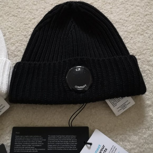 C.P. Company Extrafine Merino Wool Ribbed Knit Lens Beanies - Picture 4 of 6
